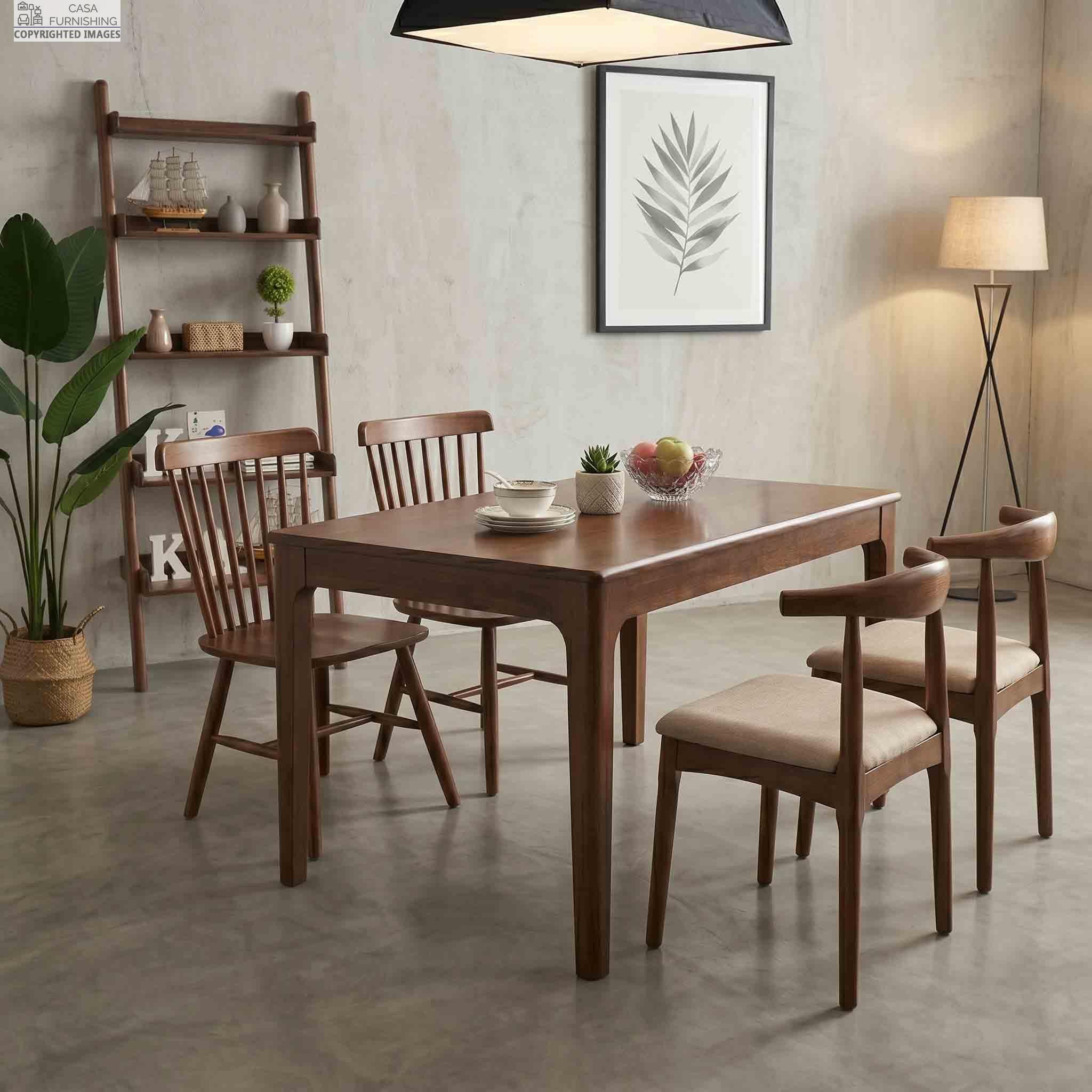4 Seater Solid Wood Dining Set with Upholstered Armchairs