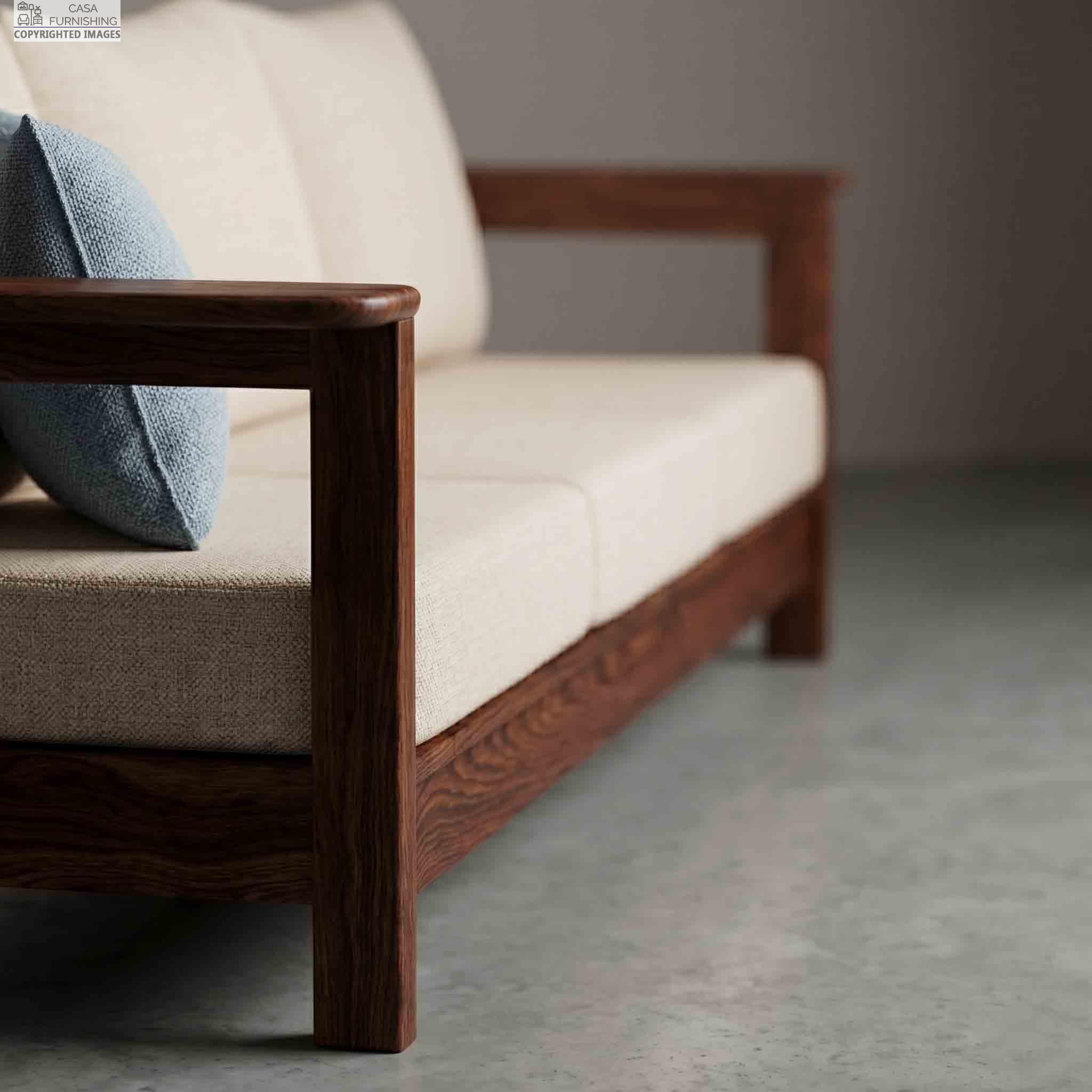 Close Up Sheesham Wood Sofa Armrest Design with Cushions