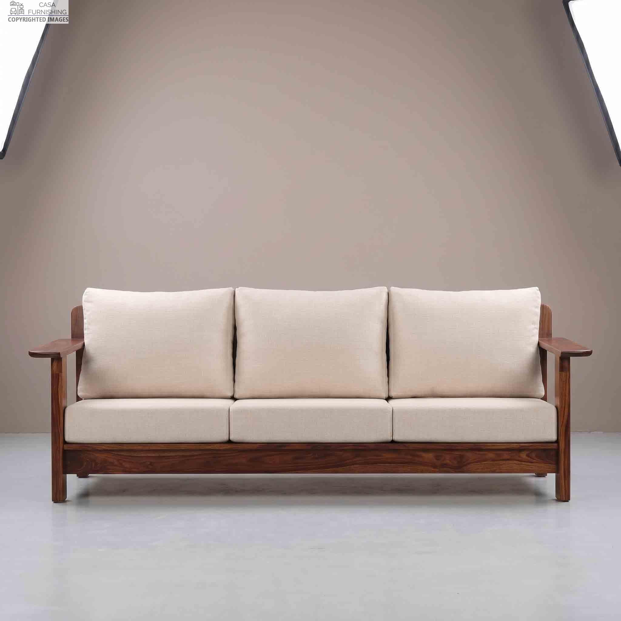 Modern Sheesham Wood Sofa Set 3 Seater Couch Front View