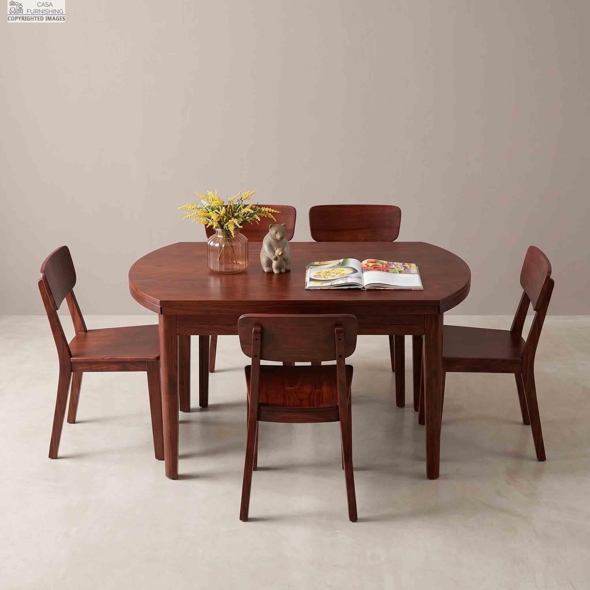 Modern Solid Wood Oval Dining Table Set with 6 Matching Chairs in Walnut Finish