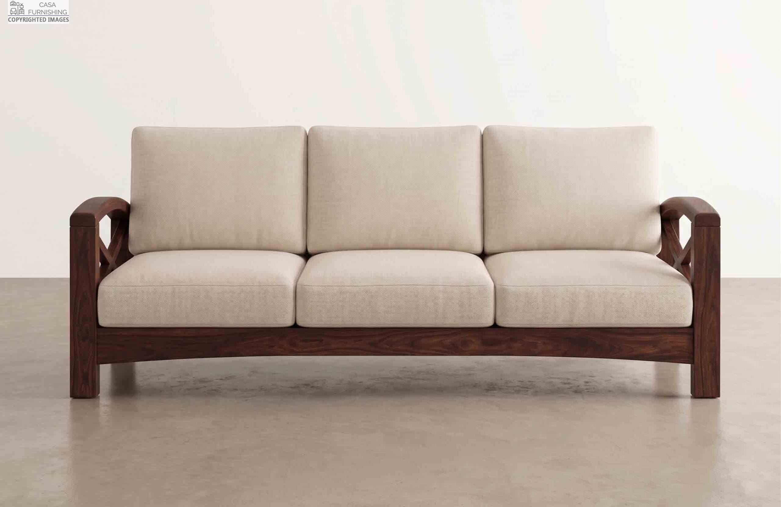 Premium Wood Sofa Side View with Cross Armrest Design