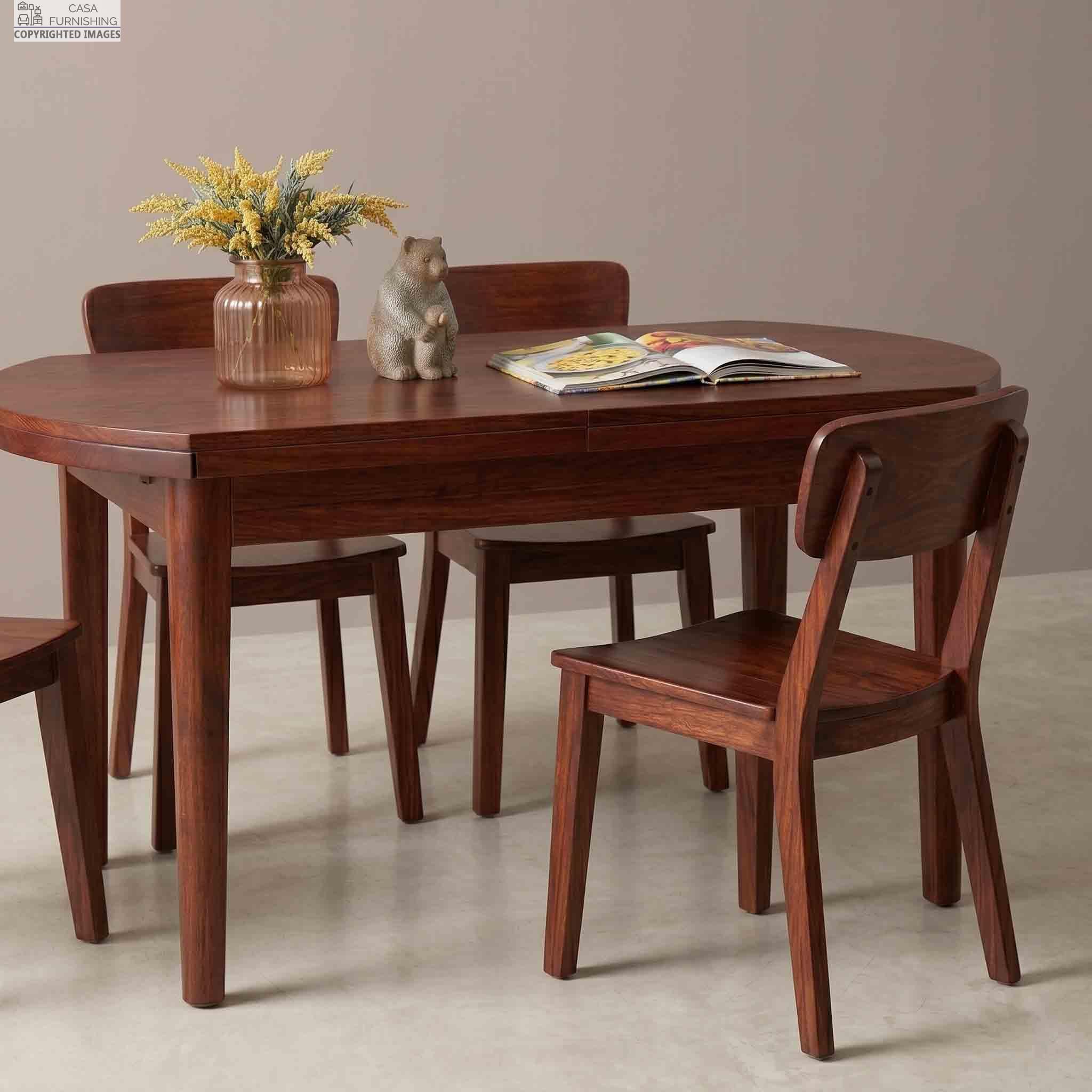 Solid Wood 6 Seater Dining Table Set with Oval Table and Wooden Chairs for Living Room