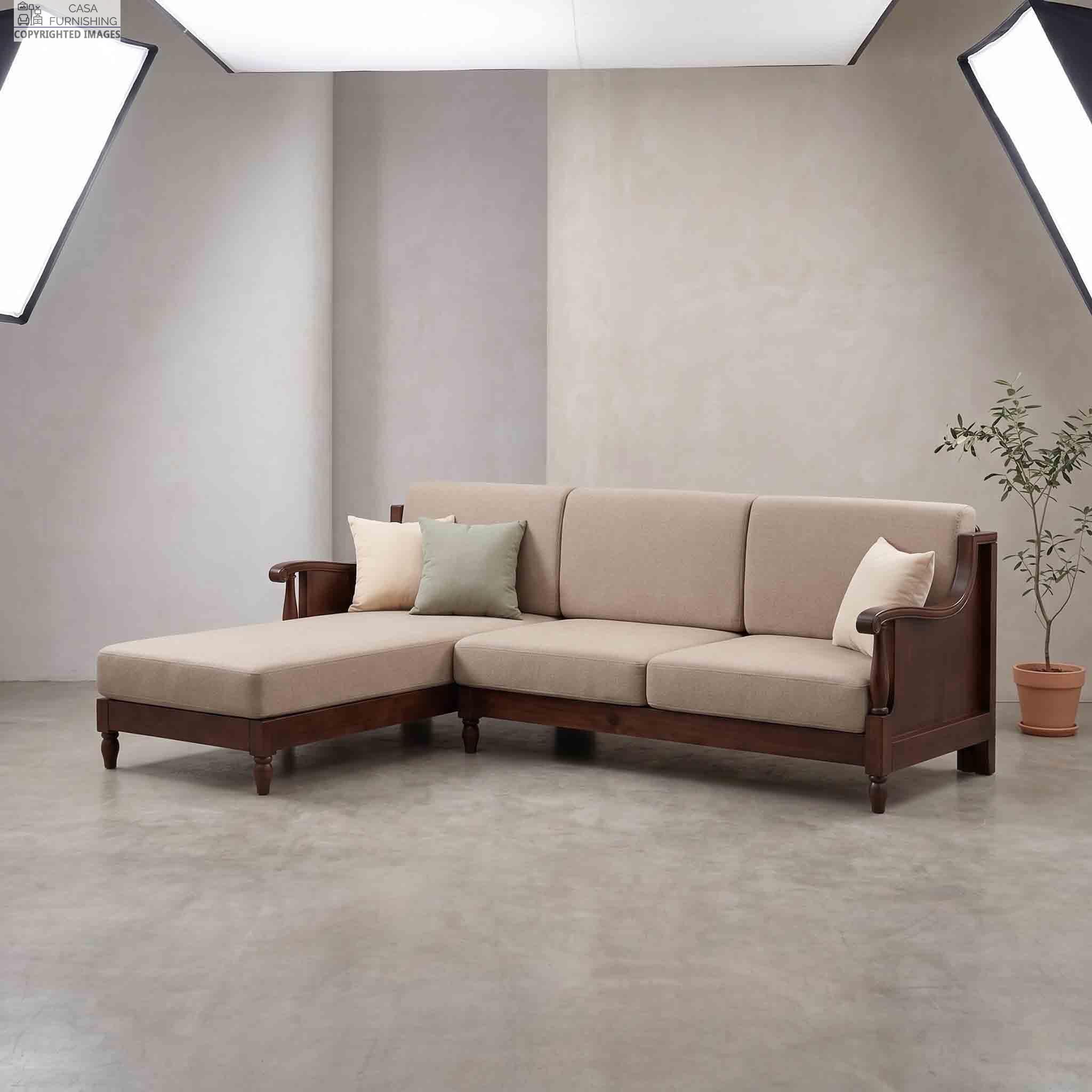 Solid Wood L Shaped Sofa Left Aligned Chaise Lounge Close Up Detail