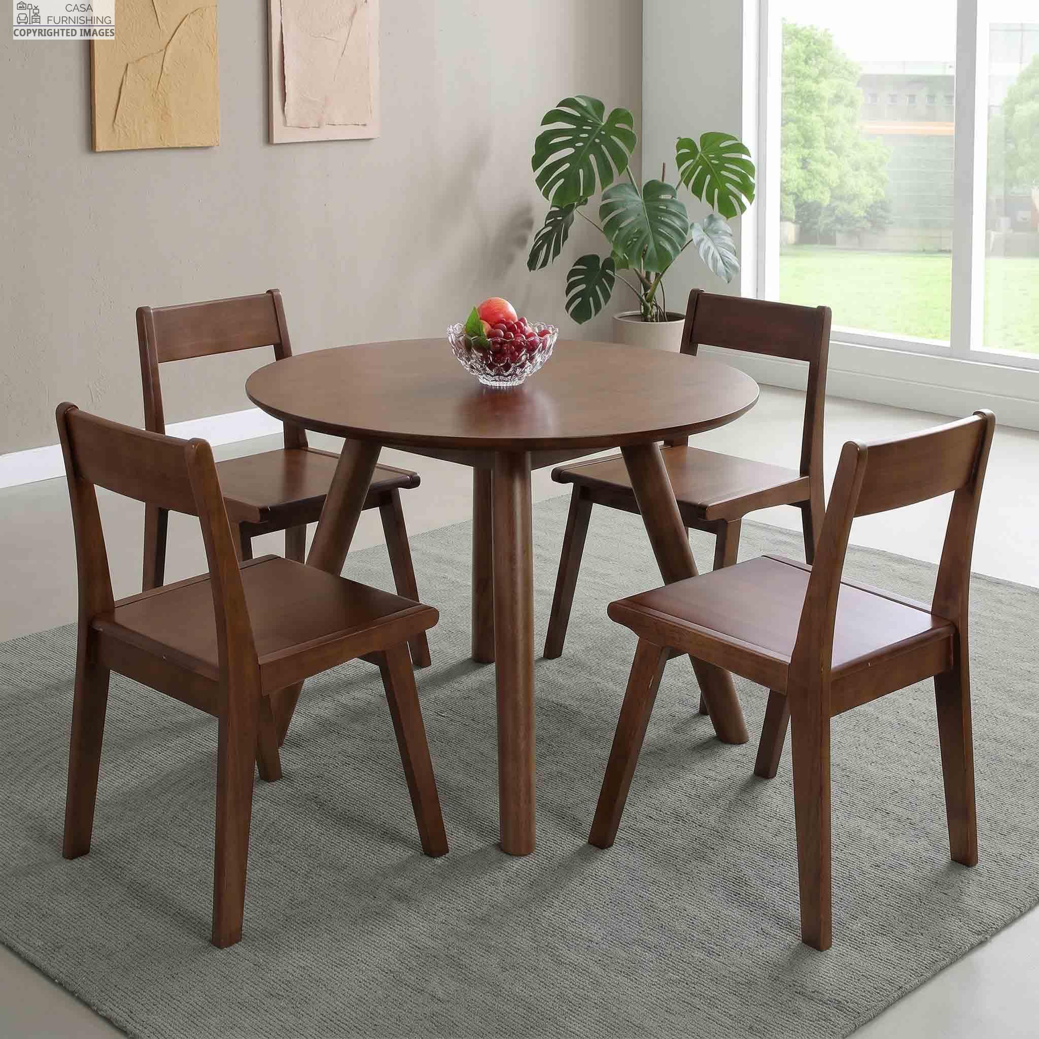 Solid Wood Round 4 Seater Dining Table Set with Chairs for Dining Room