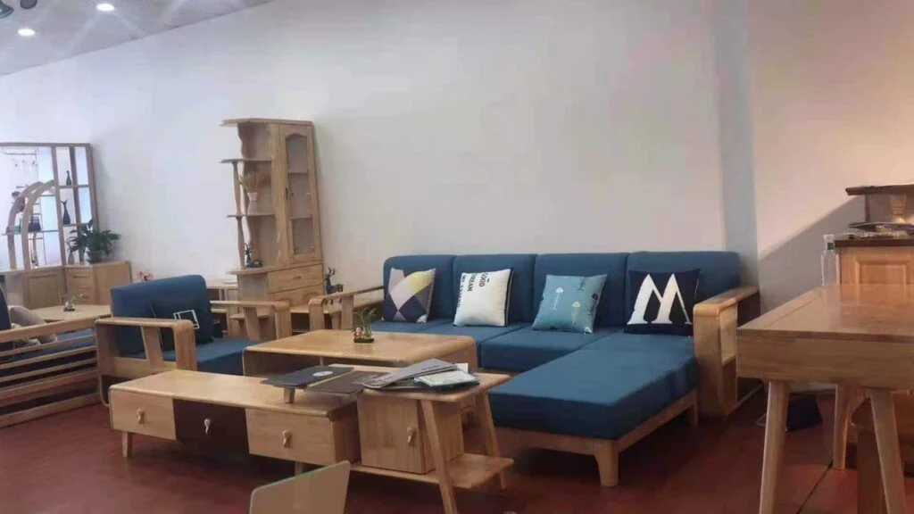 Wooden Sectional sofa made up of Pine wood which is shared as a customer review