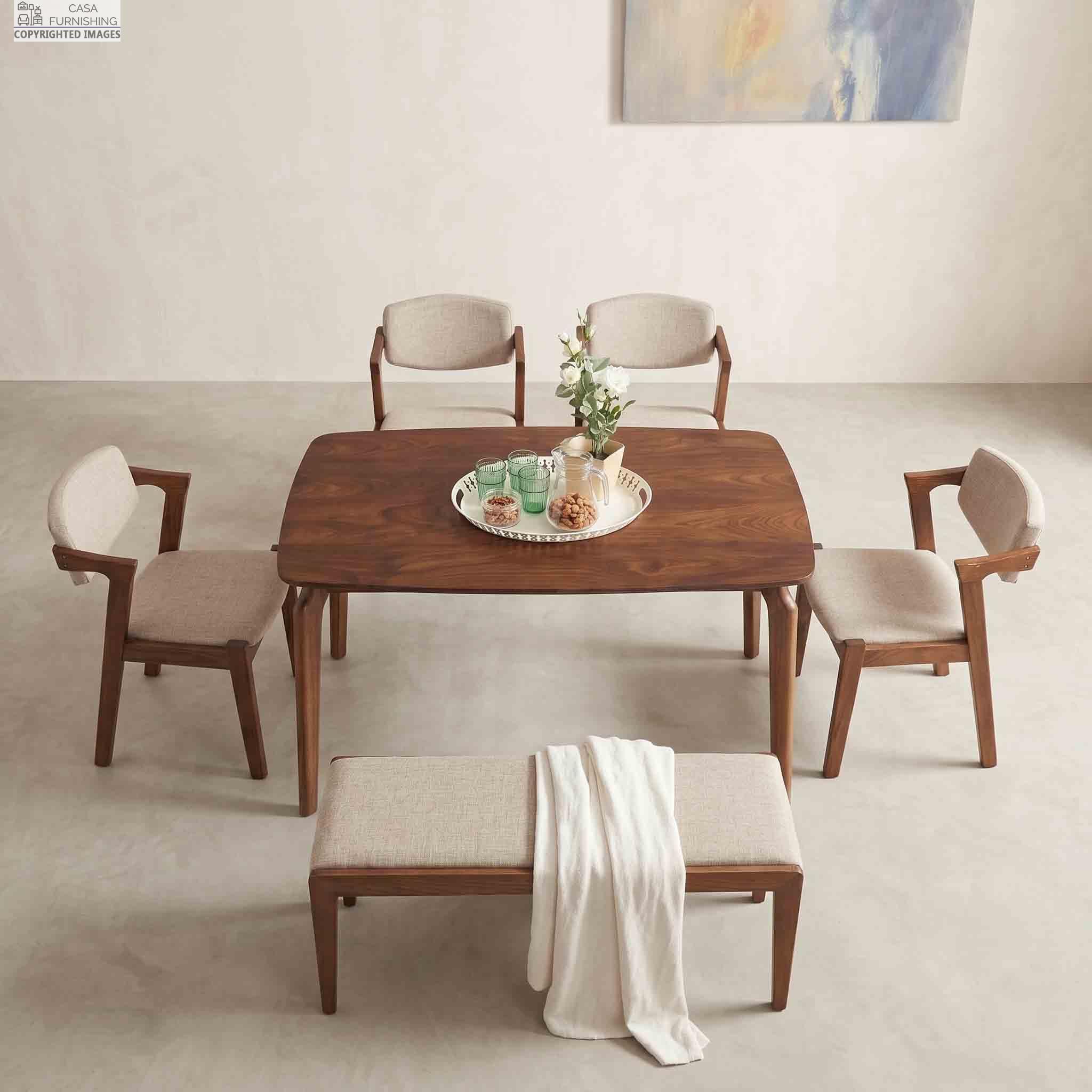 Mid-Century Modern 6-Piece Solid Wood Dining Room Furniture Set