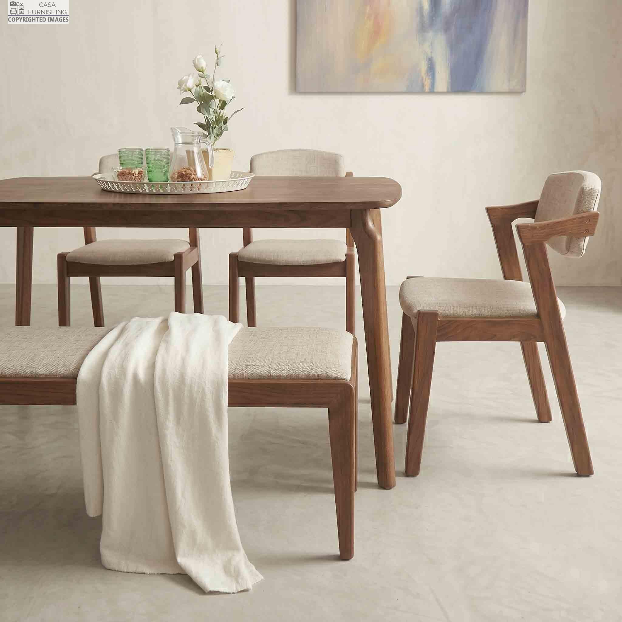 Premium Solid Wood Dining Table and Fabric Upholstered Chairs Close-Up