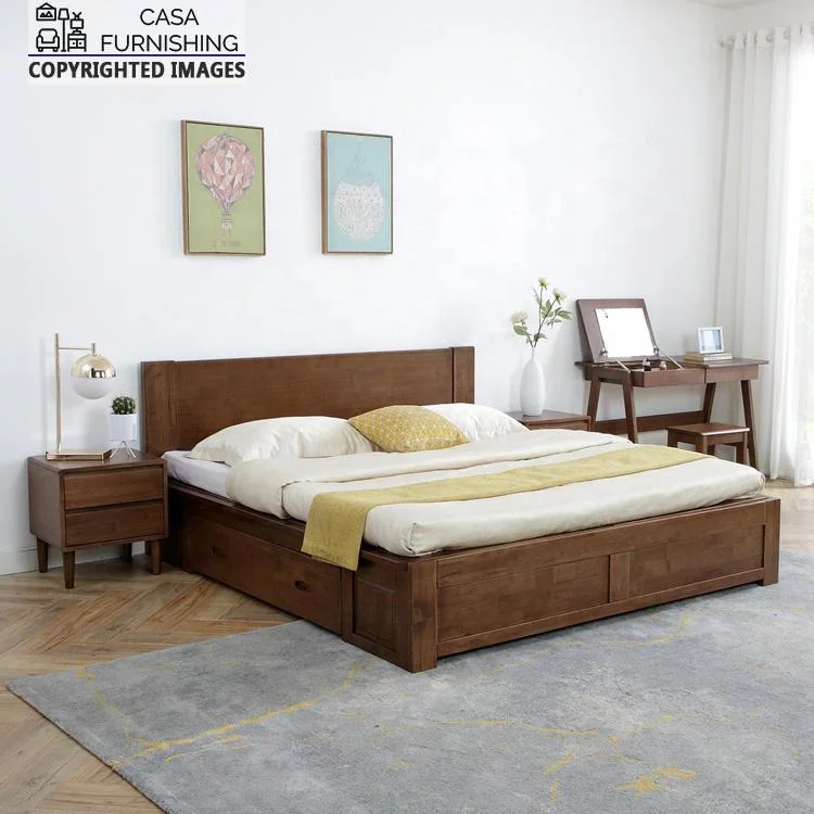 Wooden Bed with Drawers Design