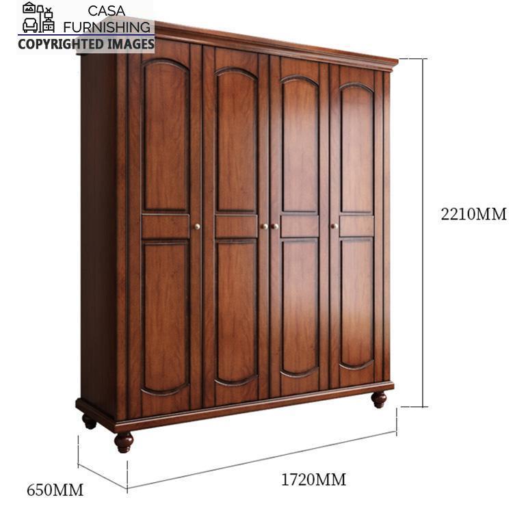 Four-Door-Wardrobe-6-1-1.jpg Dimension schematic diagram of a Casa Furnishing 4-door wooden wardrobe with arched panels, detailing measurements of 1720mm width, 2210mm height, and 650mm depth.