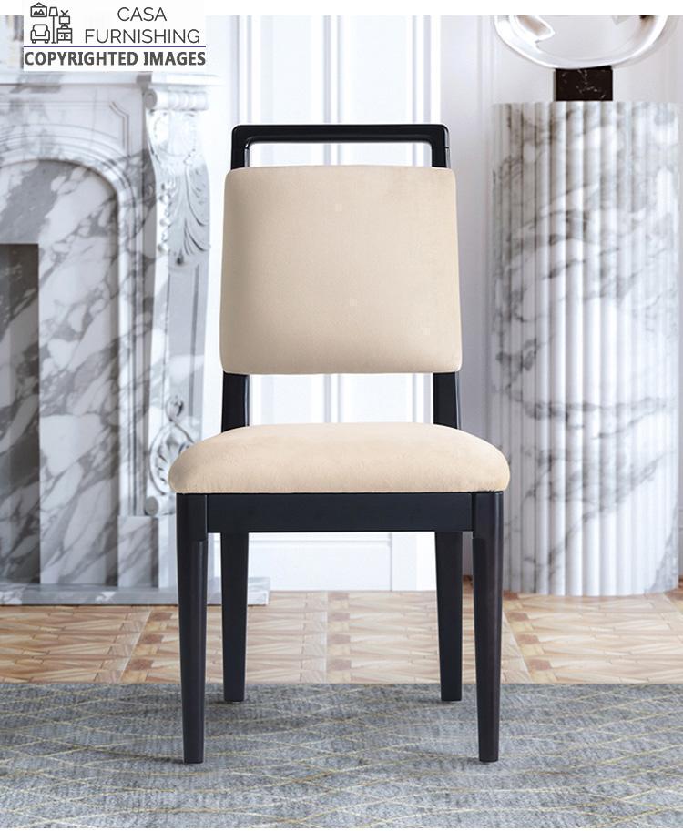 wooden-dining-table-set-9-1-1-1.jpg Modern solid wood dining chair with beige upholstery and a dark walnut finish, styled in a luxury living room by Casa Furnishing.