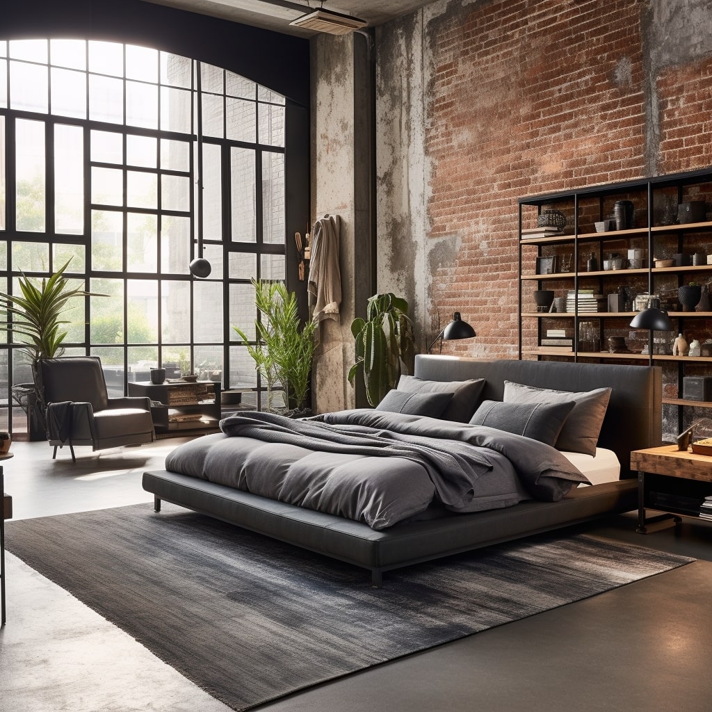 Industrial fabric bedroom furniture in a luxury interior